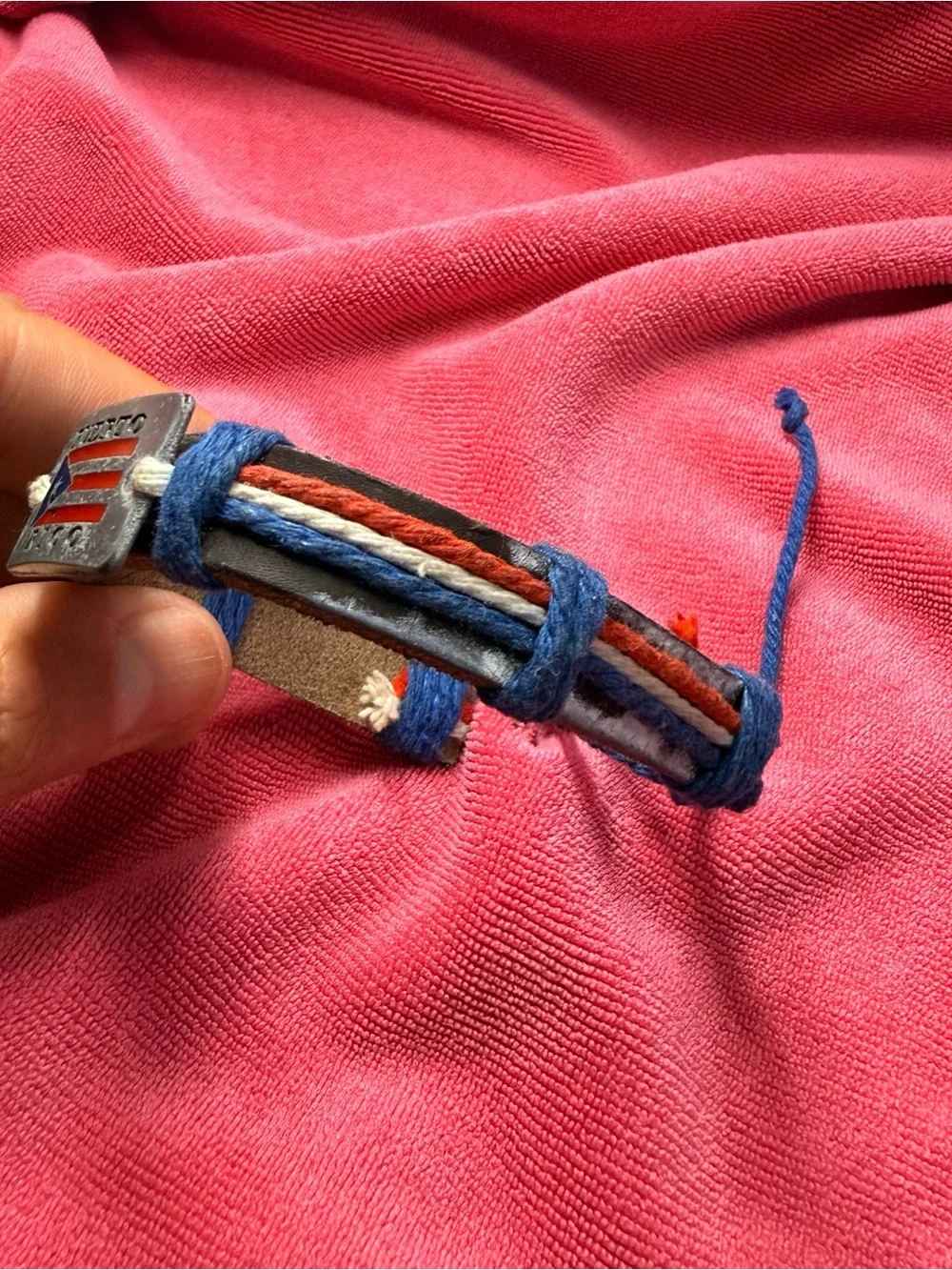 Puerto Rico Leather and Cord Bracelet with Puerto Rico Flag